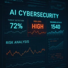 High Risk Level in AI Cybersecurity with Threat Detection and Malware Activity Data Visualization