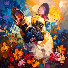French Bulldog in oil paint technique