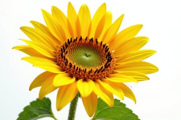 Fototapeta premium Large sunflower facing viewer, crisp detail, pure white background, organic, element