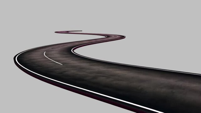 Winding road on gray animated overlay, transparent 4K video, alpha channel, ProRes 4444