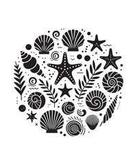 Sea shells starfish silhouette vector illustration, Starfish icon collection. 