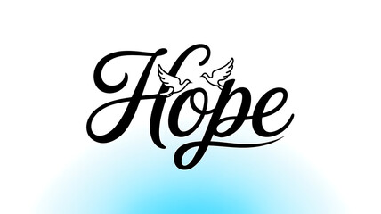 Hope and Serenity: Calligraphy Text with Doves – A Modern Abstract Illustration of Peace and Spiritual Freedom