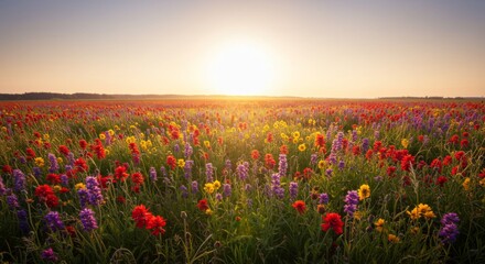 Obraz premium Vibrant Wildflower Field at Sunset