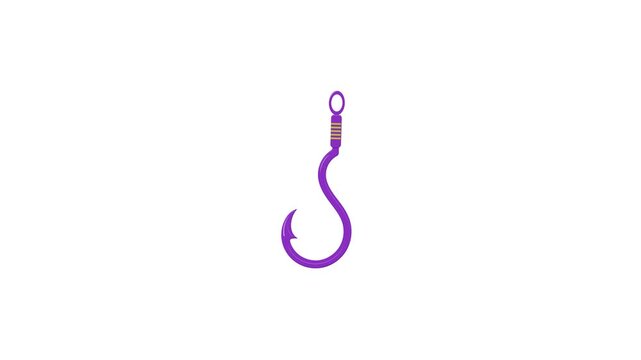 purple fishing hook on white background. fishing. hobby. fisherman. simple animation. motion graphics