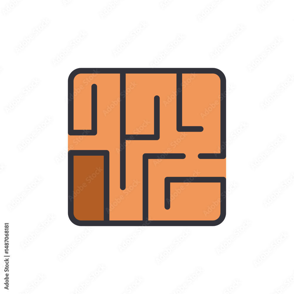 Poster square maze with winding path and round edges isolated on transparency