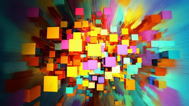 data compression visual art data compression cube explosion, data compression concept with cubes, data compression bursting into cubes. cube burst digital flow, abstract compression explosion,