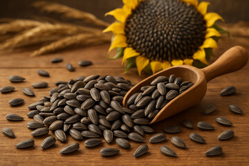 Sunflower seeds on the table
