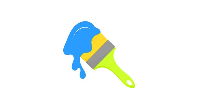 green handle paint brush. wall paint brush with blue paint. painting tools. handyman tools. simple animation. motion graphics