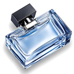 Elegant Blue Perfume Bottle Isolated on White, Perfect for Advertisements