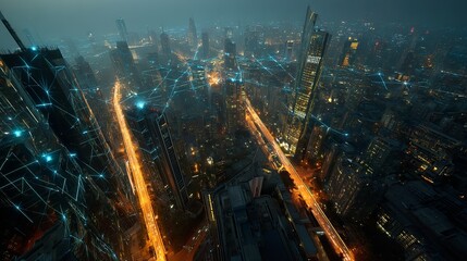 Fototapeta premium Futuristic Cityscape at Dusk Urban Skyline and Night Lights