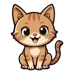 Happy Kawaii Cat Illustration - Funny Cartoon Cat Mascot Isolated on White Background