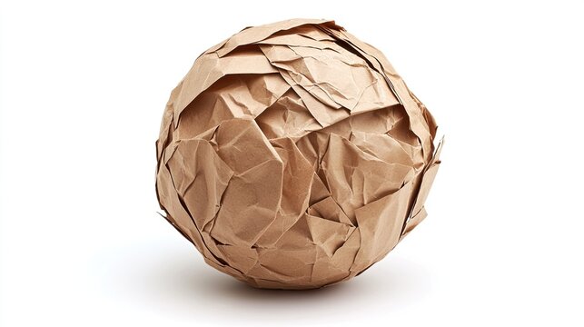 Crumpled brown paper ball representing waste, perfect for recycling awareness or creative design.