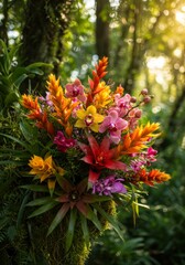 Obraz premium Vibrant Tropical Flower Arrangement in Lush Green Forest