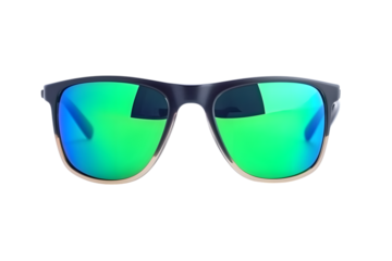 Aviator sunglasses gold frame with multicolor green mirror lens isolated on white background with clipping path. Ai Generated Images