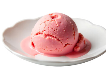 Delicious Pink Strawberry Ice Cream Scoop Melted on Plate