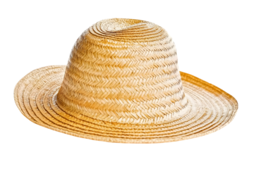 Pretty straw hat with ribbon and bow on white background. Beach hat top view isolated on white background. Ai Generated Images