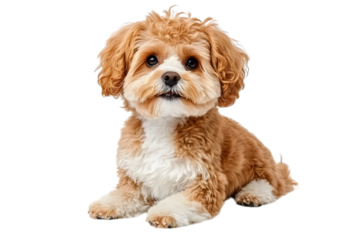 Adorable cavalier king charles spaniel puppy sitting on a white background. Ai Generated Images