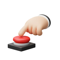 Cartoon hand pressing a red activation button