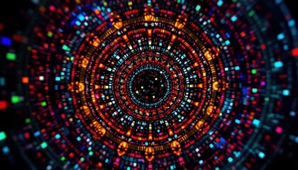 Abstract digital tunnel, colorful data flow, futuristic technology background