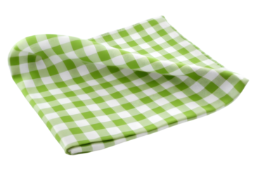 Green checkered folded cloth isolated on white,kitchen picnic towel top view. Ai Generated Images