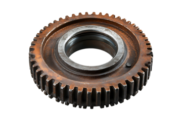 Old metal gear wheel or pinion part Motorcycle Gear isolated on transparent background
