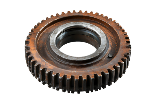 Old metal gear wheel or pinion part Motorcycle Gear isolated on transparent background

