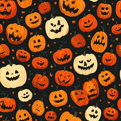 Vibrant pattern of repeating pumpkin and jack-o’-lantern motifs for seamless backgrounds