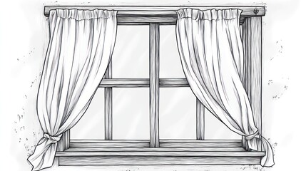 Fototapeta premium Simple window with curtains, rustic style drawing