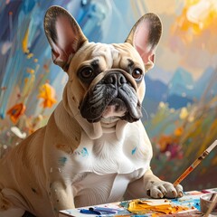 French Bulldog in painting technique