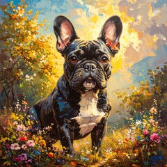 French Bulldog in painting technique