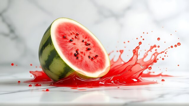 Sliced watermelon with splash of juice creating refreshing summer vibe