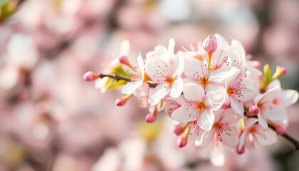 Fototapeta premium Soft-focus pastel spring blossoms, blurred background, ample copy space, romantic, pastel