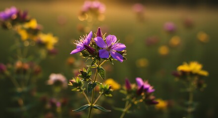 Obraz premium Purple Wildflowers in Golden Hour: A Soft, Natural Image