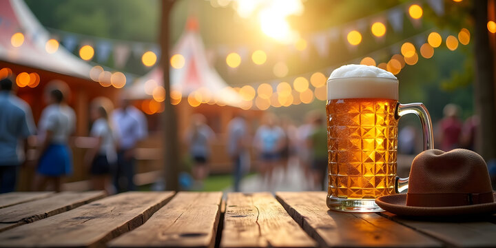 Experience the Warmth and Joy of a Cheery Celebration with a Cold Beer in Hand Amidst the Beautiful Ambience of a Lively Outdoor Festival