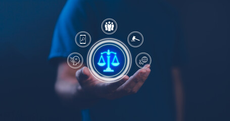 AI ethics or AI Law concept. Developing AI codes of ethics. Compliance, regulation, standard , business policy and responsibility for guarding against unintended bias in machine learning algorithms.