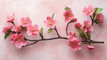 Obraz premium Delicate pink floral arrangement on a minimalist backdrop, celebrating the beauty of spring.