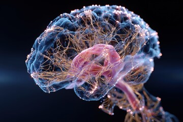 Futuristic digital brain with neural network connections.