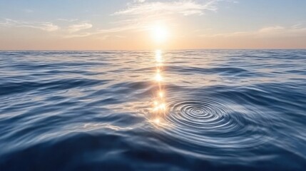 Vibrant Ocean at Sunset with Golden Sun Reflecting on Wavy Blue Water Surface