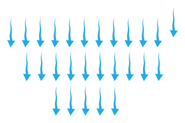 Air flow. Set of blue arrows showing direction of air movement. Wind direction arrows. Vector illustration isolated on white background.