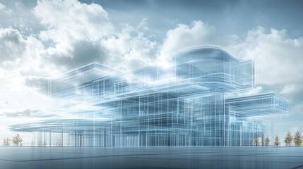 Digital Cloud Over Architecture: A digital cloud hovers above architectural design, representing tech's influence.