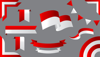 set of indonesia flag ribbon vector assets, Bendera indonesia collection assets