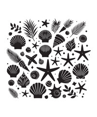 Sea shells starfish silhouette vector illustration, Starfish icon collection. 