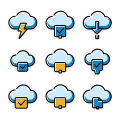 Obraz premium Cloud and cloud storage icon set vector cut out