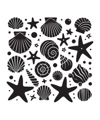 Sea shells starfish silhouette vector illustration, Starfish icon collection. 