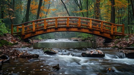 Wooden bridge over calm rural stream