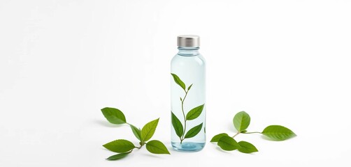 Sleek, eco-friendly plant-based water bottle on white, lifestyle, design