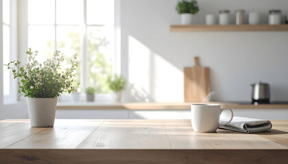 Fototapeta premium Cozy Morning Coffee in a Minimalist Kitchen