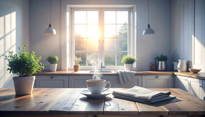 Cozy Morning Coffee in a Minimalist Kitchen