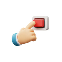 Cartoon hand activating a red switch, 3d illustration of a hand pushing a button