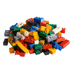 Obraz premium Pile of colorful toy bricks on transparent background on png transparent background